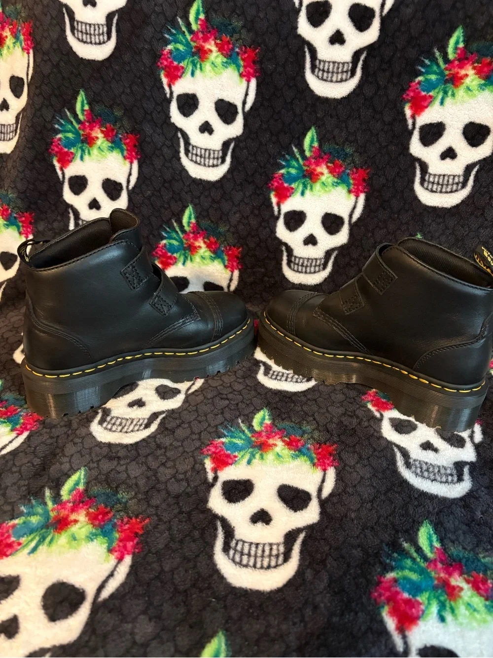 Dr. Martens Devon Black Leather Platform Double Buckle Boots Women’s US 6